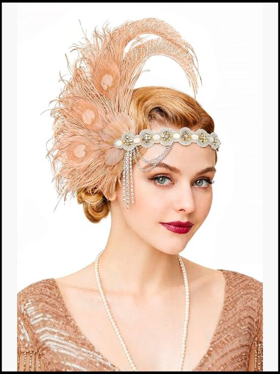 1920s Flapper Headpiece Headband Roaring 20s Great Gatsby Feather Accessory